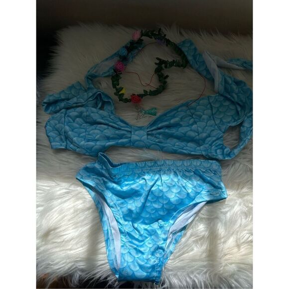 Mermaid bikini 4 piece set girls size 6-7 aqua - Picture 1 of 4